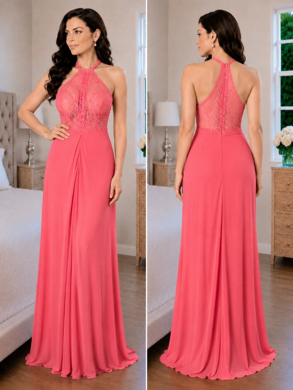 NWT Sherri Hill 50998 Coral Pink Lace Formal Gown $498 - Picture 1 of 12